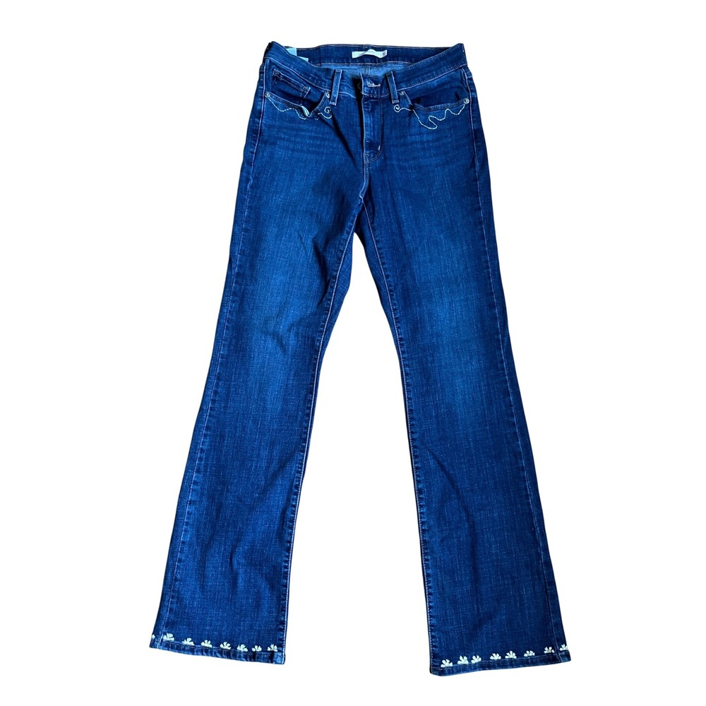 Levis Classic Bootcut Jean Dark Wash Floral Heart Embroidery 4 Westr Cowgirl Y2K